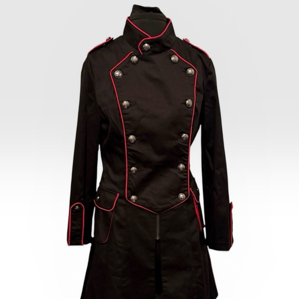 Elegant Black Trench Coat with Red Accents